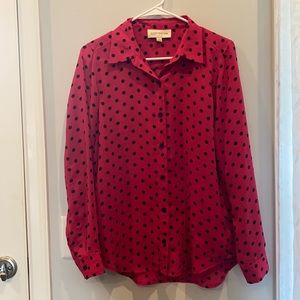 Jones New York blouse.  Small.  Pink w/black polka dots.  Excellent condition.